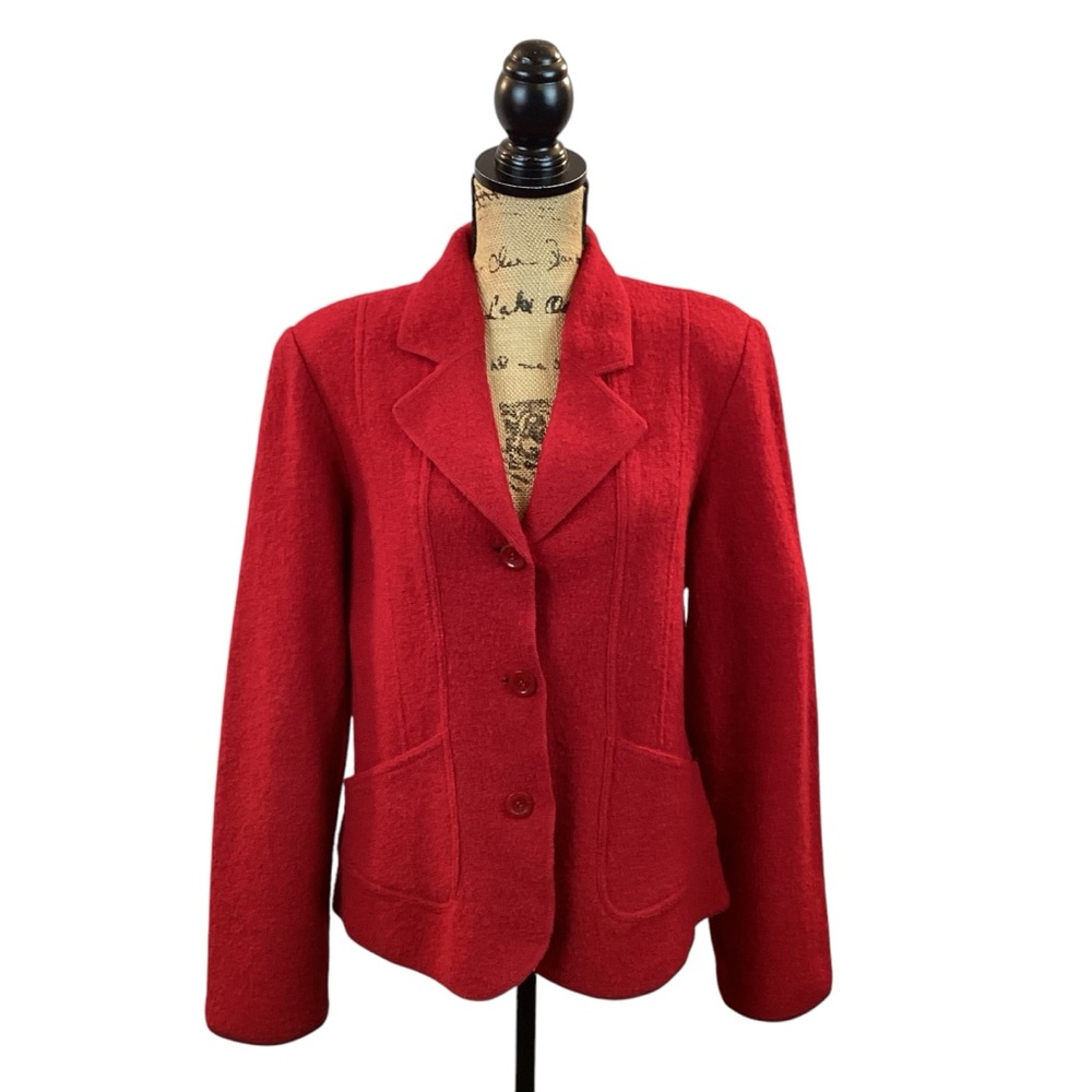 Revue 100% Wool Three Button Blazer Red - image 1